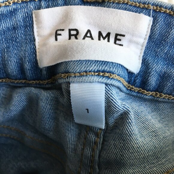 FRAME Le One Skinny Caspio Fray Edge Hem Organic Cotton Blend Slim Fit Jeans - Picture 2 of 10
